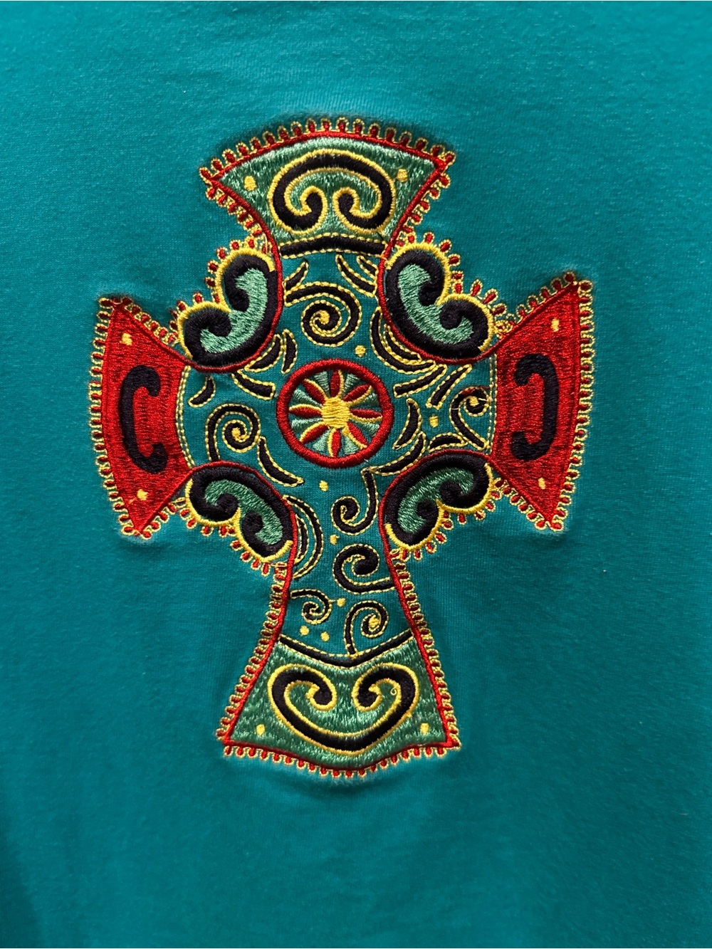 Teal/Turquoise Cattlelac Ranch Embroidered Cross Tee - Picture 4 of 5